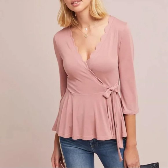 Anthropologie Tops - Anthropologie Eri + Ali Pink Scallop Wrap Top